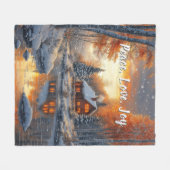 Weihnachten Winter Blockhütte Schnee Fluss Sonne   Fleecedecke (Vorderseite (Horizontal))