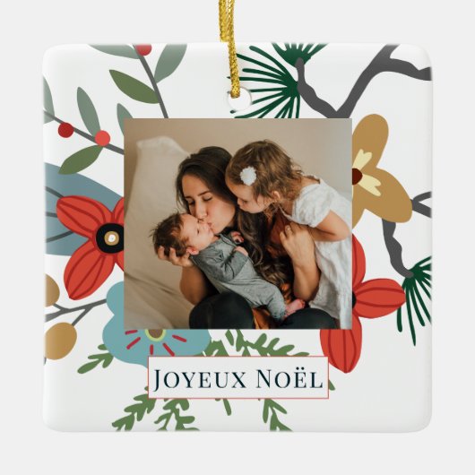 Weihnachten Winter Blume Joyeux Noël Holiday Foto Keramikornament (Vorderseite)
