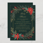 Weihnachten Winter Blumengrün Gold Baby Dusche Einladung (Vorne/Hinten)