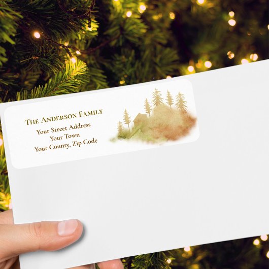 Weihnachten Winter Braun Hütte Wald Bäume Name