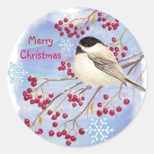 Weihnachten, Winter Chickadee Bird Runder Aufkleber (Vorderseite)