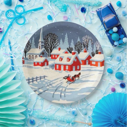 Weihnachten Winter Dorf Schnee Pappteller (Party)