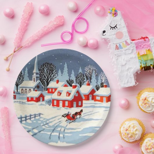 Weihnachten Winter Dorf Schnee Pappteller (Party)