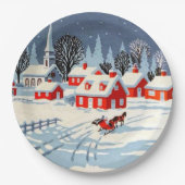 Weihnachten Winter Dorf Schnee Pappteller (Vorderseite)