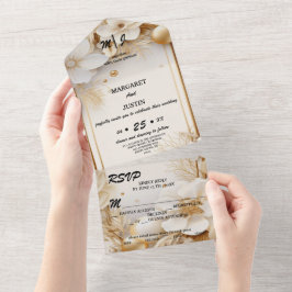 Weihnachten Winter Elfenbein Blume Vintage Hochzei All In One Einladung