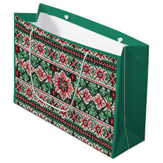 Weihnachten/Winter Fair Isle rot & grün Große Geschenktüte
