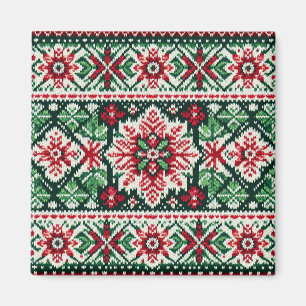 Weihnachten/Winter Fair Isle rot & grün Magnet
