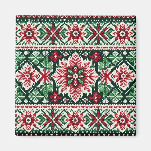 Weihnachten/Winter Fair Isle rot & grün Magnet (Vorne)