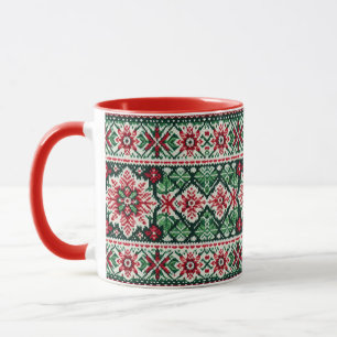 Weihnachten/Winter Fair Isle rot & grün Tasse