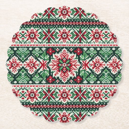 Weihnachten/Winter Fair Isle rot & grün Untersetzer (Vorderseite)