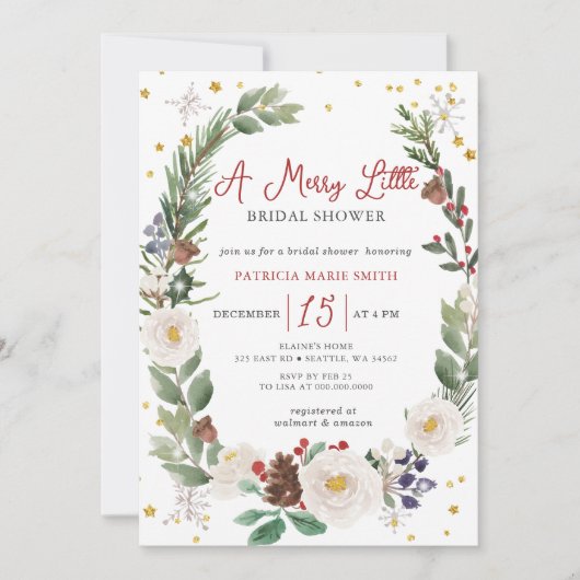 Weihnachten Winter floral Merry Little Brautparty Einladung (Vorderseite)