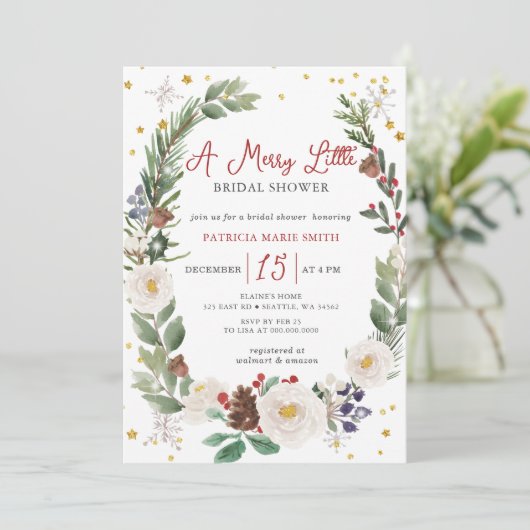 Weihnachten Winter floral Merry Little Brautparty Einladung (Stehend Vorderseite)