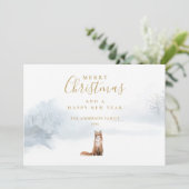 Weihnachten Winter Fox Elegantes Gold Script Foto (Stehend Vorderseite)