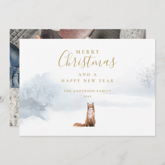 Weihnachten Winter Fox Elegantes Gold Script Foto (Vorne/Hinten)