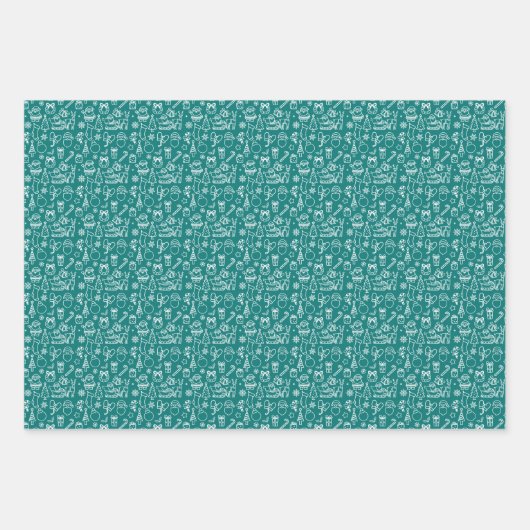 Weihnachten Winter Gedeckter Orangensaft Aquamarin Geschenkpapier Set (Vorderseite)