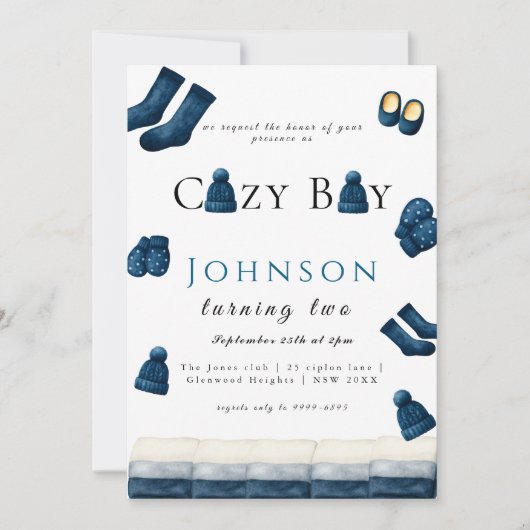 Weihnachten Winter gemütliche Junge zwei Einladung (Vorderseite)