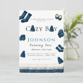 Weihnachten Winter gemütliche Junge zwei Einladung (Stehend Vorderseite)