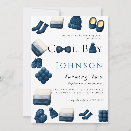 Weihnachten Winter gemütliche Junge zwei Einladung (Vorderseite)