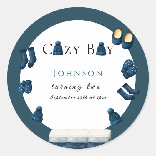 Weihnachten Winter gemütliche Junge zwei Runder Aufkleber (Vorderseite)