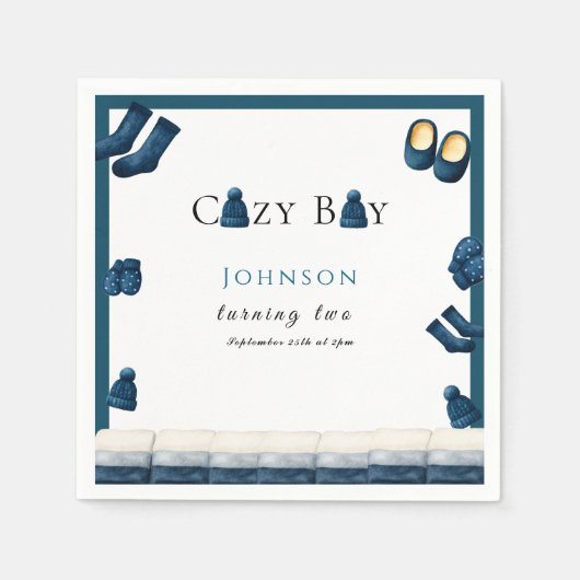 Weihnachten Winter gemütliche Junge zwei Serviette (Vorderseite)