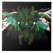 Weihnachten Winter Green Man Fliese (Vorderseite)
