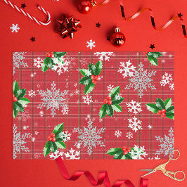 Weihnachten Winter Grüne Schneeflocken auf Rot Kar Seidenpapier