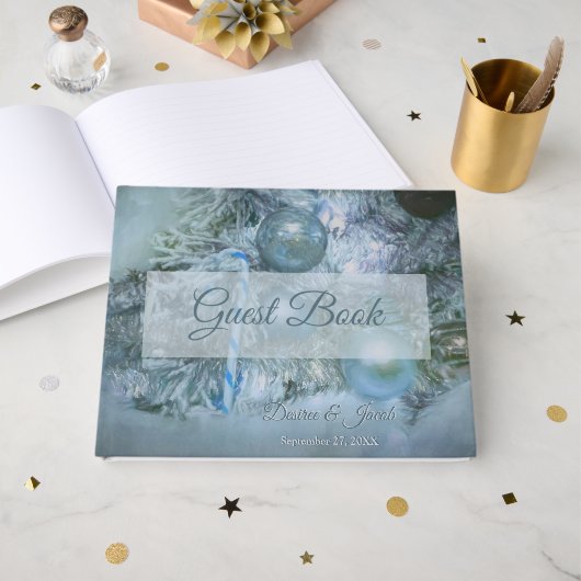 Weihnachten Winter Hochzeitsfeiern Blaue Aquamarin Gästebuch (Vorderseite Offen)