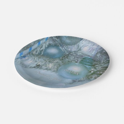 Weihnachten Winter Hochzeitsfeiern Blaue Aquamarin Pappteller (Schrägansicht)