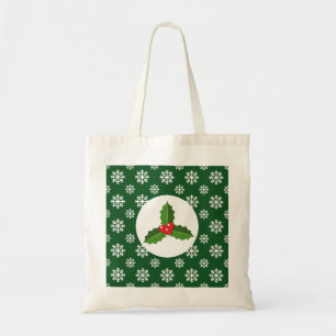 Weihnachten / Winter Holly Schneeflocken Grün Tragetasche