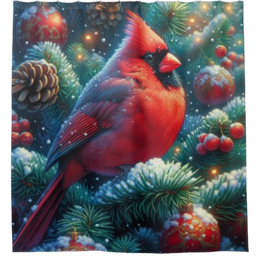 Weihnachten/Winter Kardinal Duschvorhang (Vorderseite)