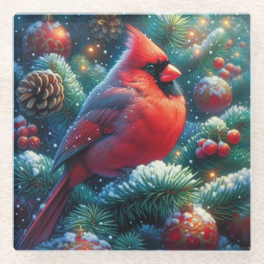 Weihnachten/Winter Kardinal Glasuntersetzer (Vorderseite)