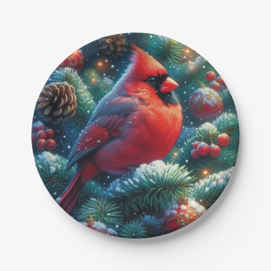 Weihnachten/Winter Kardinal Pappteller (Vorderseite)