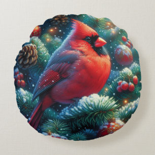 Weihnachten/Winter Kardinal Rundes Kissen