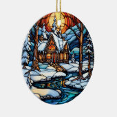 Weihnachten Winter Landschaft Buntglasstil Keramik Ornament (Rechts)