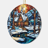 Weihnachten Winter Landschaft Buntglasstil Keramik Ornament (Links)