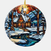 Weihnachten Winter Landschaft Buntglasstil Keramik Ornament (Hinten)