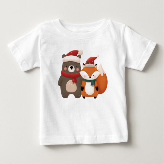 Weihnachten/Winter Niedlicher Bär & Fox Baby T-shirt (Vorderseite)