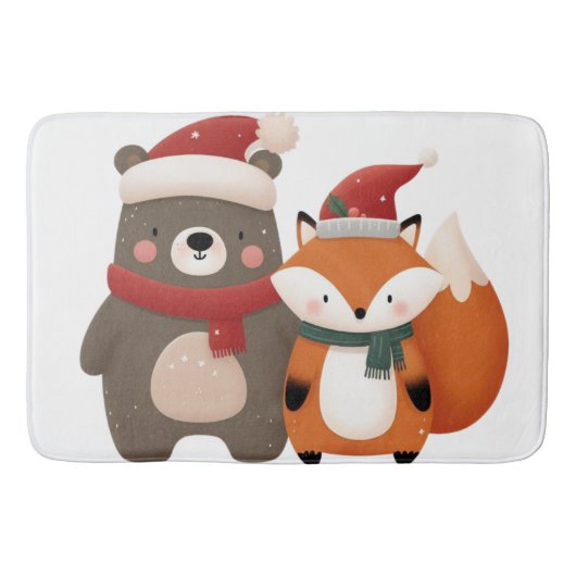 Weihnachten/Winter Niedlicher Bär & Fox Badematte (Vorderseite)