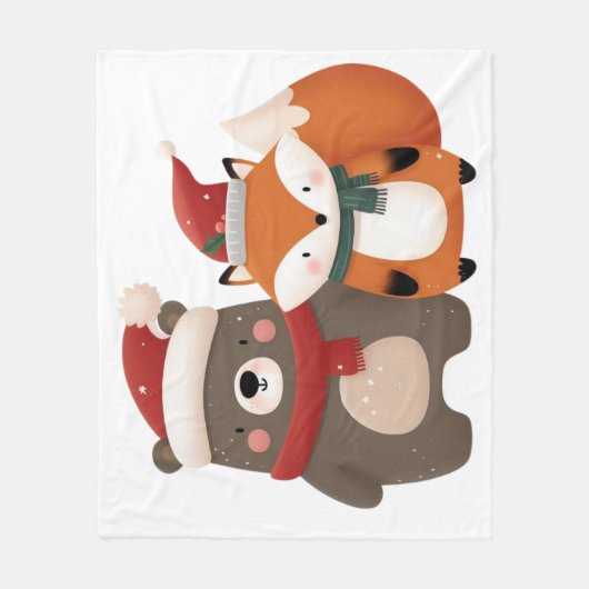 Weihnachten/Winter Niedlicher Bär & Fox Fleecedecke (Vorderseite)