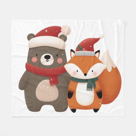 Weihnachten/Winter Niedlicher Bär & Fox Fleecedecke (Vorderseite (Horizontal))