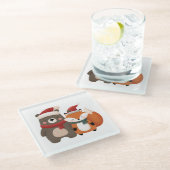 Weihnachten/Winter Niedlicher Bär & Fox Glasuntersetzer (Schrägansicht)