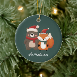 Weihnachten/Winter Niedlicher Bär & Fox Keramik Ornament