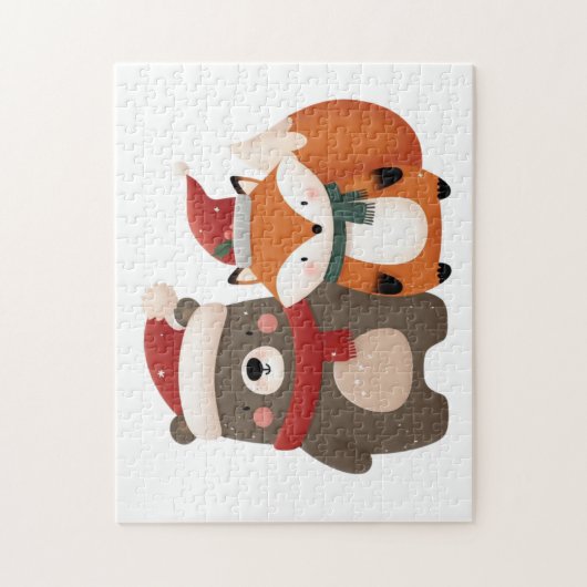 Weihnachten/Winter Niedlicher Bär & Fox Puzzle (Vertikal)
