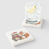 Weihnachten/Winter Niedlicher Bär & Fox Steinuntersetzer (Seitenansicht)