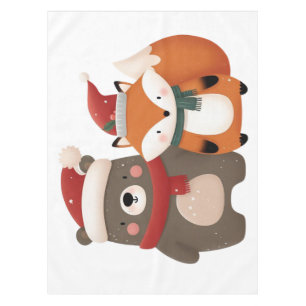 Weihnachten/Winter Niedlicher Bär & Fox Tischdecke
