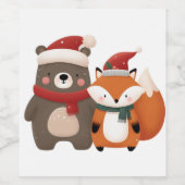 Weihnachten/Winter Niedlicher Bär & Fox Weinetikett (Einzelnes Label)