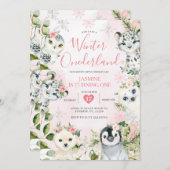 Weihnachten Winter ONEderland Arktische Tiere Blüh Einladung (Vorne/Hinten)