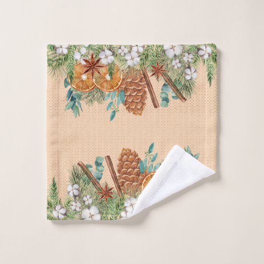 Weihnachten Winter Orange Pinien Wasserfarbe Badhandtuch Set (Waschlappen)