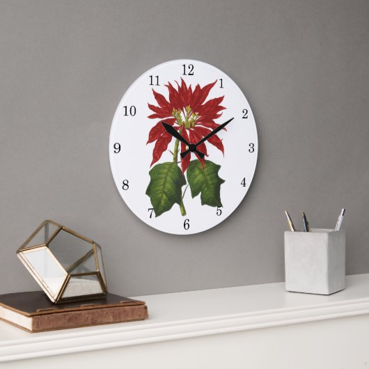 Weihnachten, Winter-Pflanze Red Poinsettia Große Wanduhr (Büro)