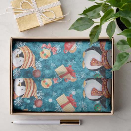 Weihnachten Winter Pinguine Schneeflocken Blau für Seidenpapier (Geschenk)